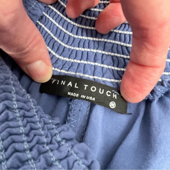 Smocked Waist Midi Skirt Blue Medium Cottagecore Coastal Romantic Quiet Luxury - Picture 3 of 11